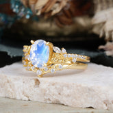 Vintage 4-Prong Oval-Cut Moonstone Engagement Ring Set
